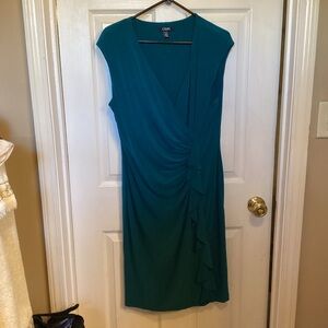 Chaps Deep Teal Draped Midi Dress